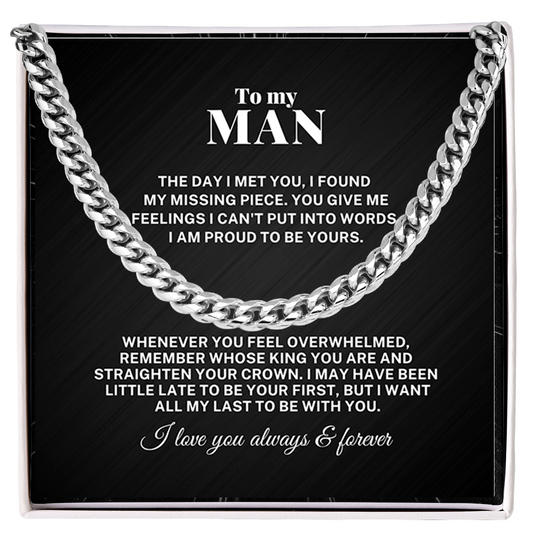 To My Man My Missing Piece Cuban Link Chain Necklace V1
